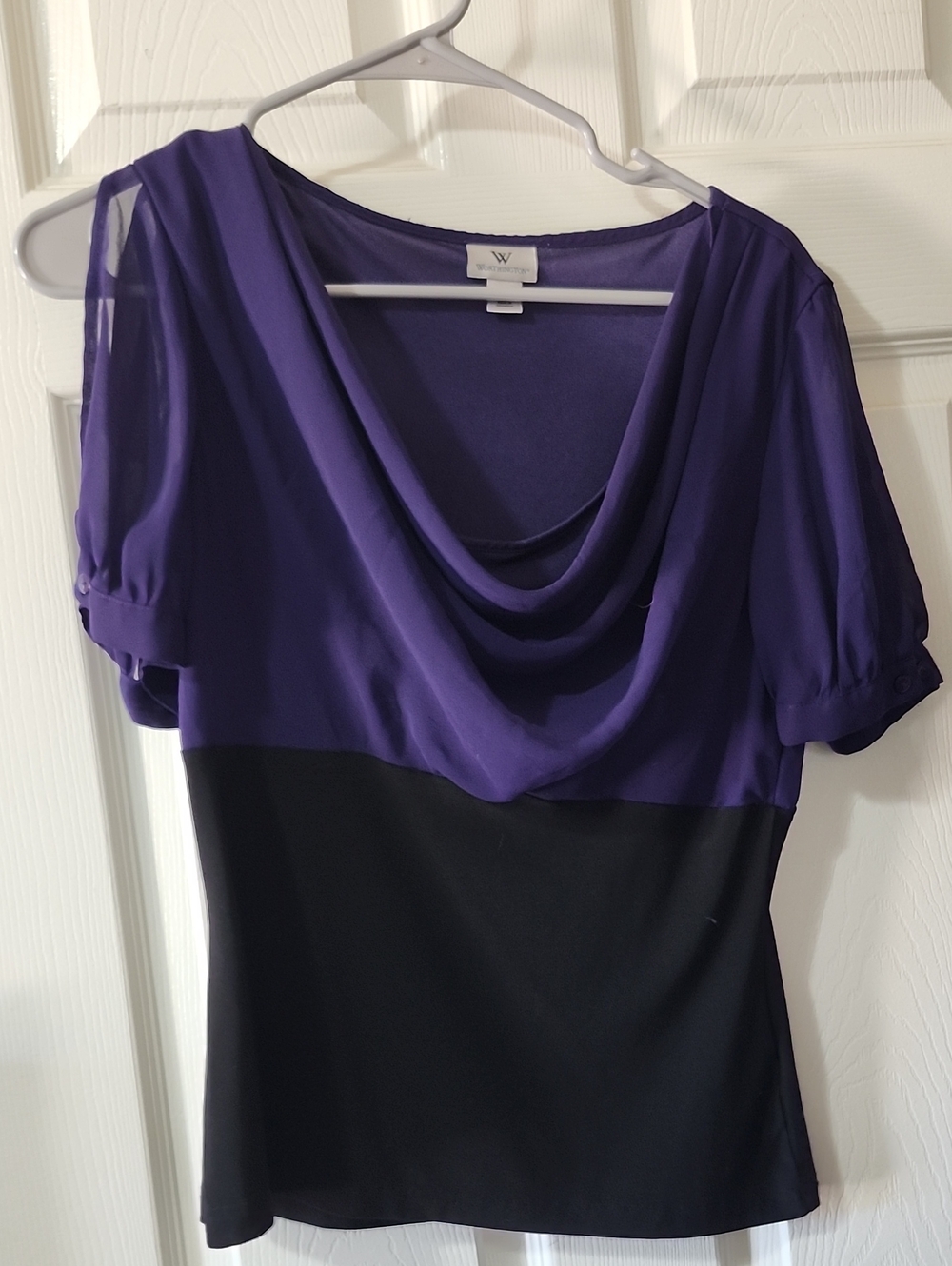 Worthington Purple and Black Draped Cowl Top